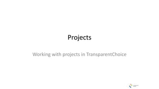 Projects
Working with projects in TransparentChoice
 