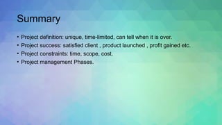 A beginners guide to understand the framework of projects | PPTX