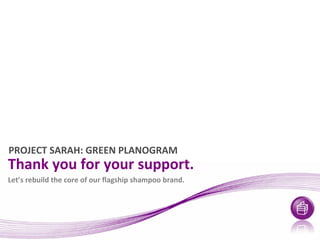 Thank you for your support. Let’s rebuild the core of our flagship shampoo brand. PROJECT SARAH: GREEN PLANOGRAM 