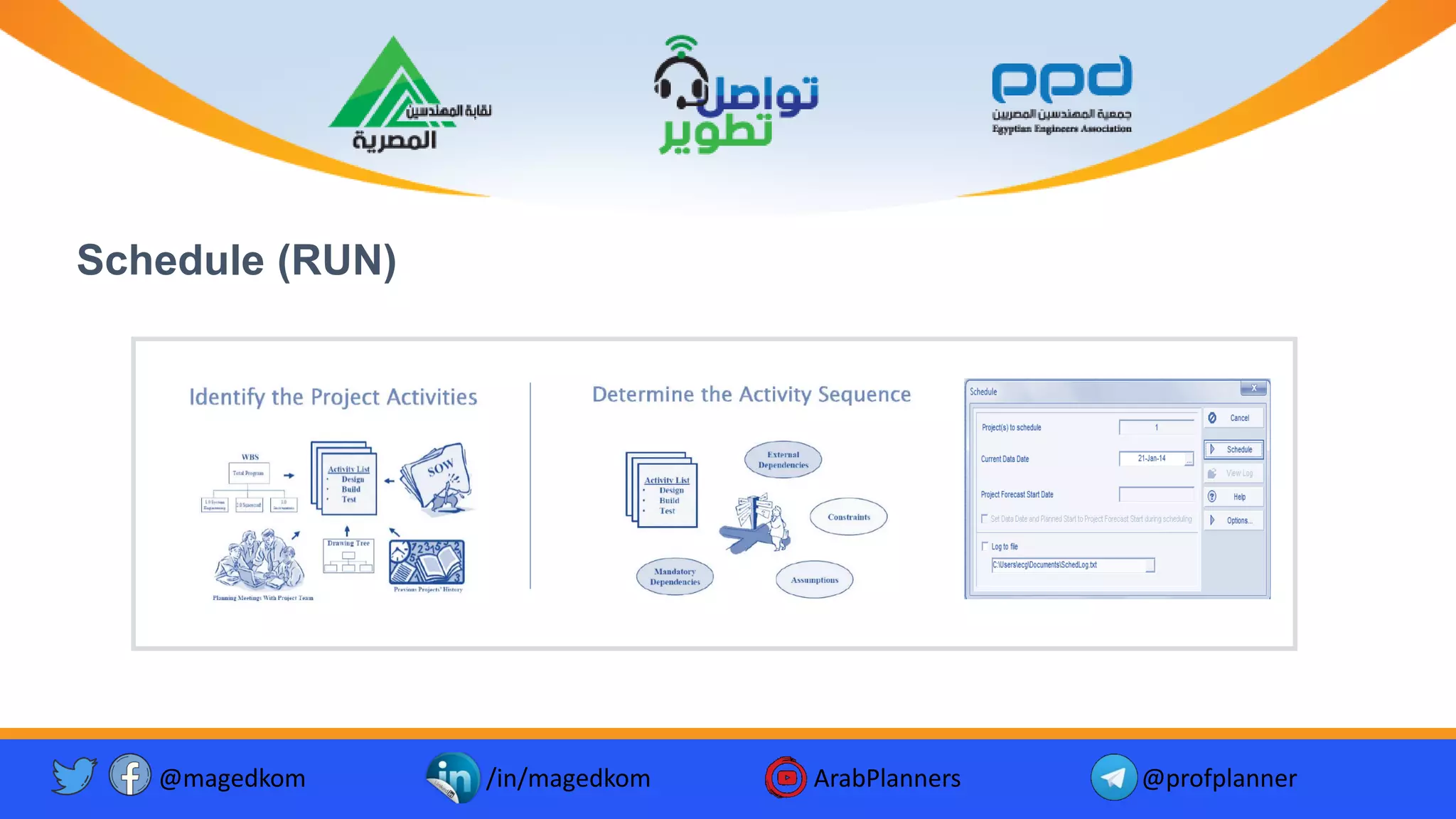 Schedule (RUN)
@magedkom /in/magedkom ArabPlanners @profplanner
 