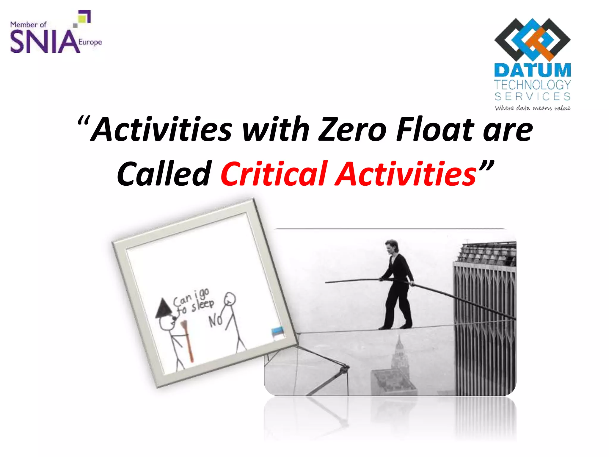 “Activities with Zero Float are
Called Critical Activities”
 
