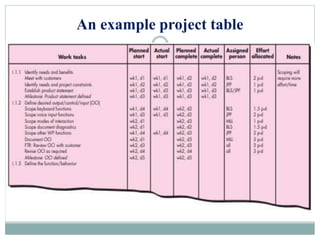 An example project table
 