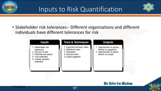 Inputs to Risk Quantification
• Stakeholder risk tolerances:- Different organizations and different
individuals have diffe...