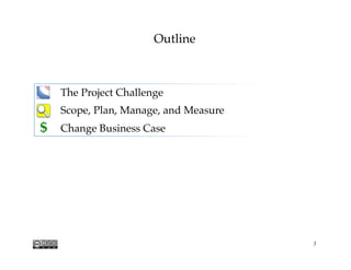 $
The Project Challenge
Scope, Plan, Manage, and Measure
Change Business Case
Outline
$
3
 