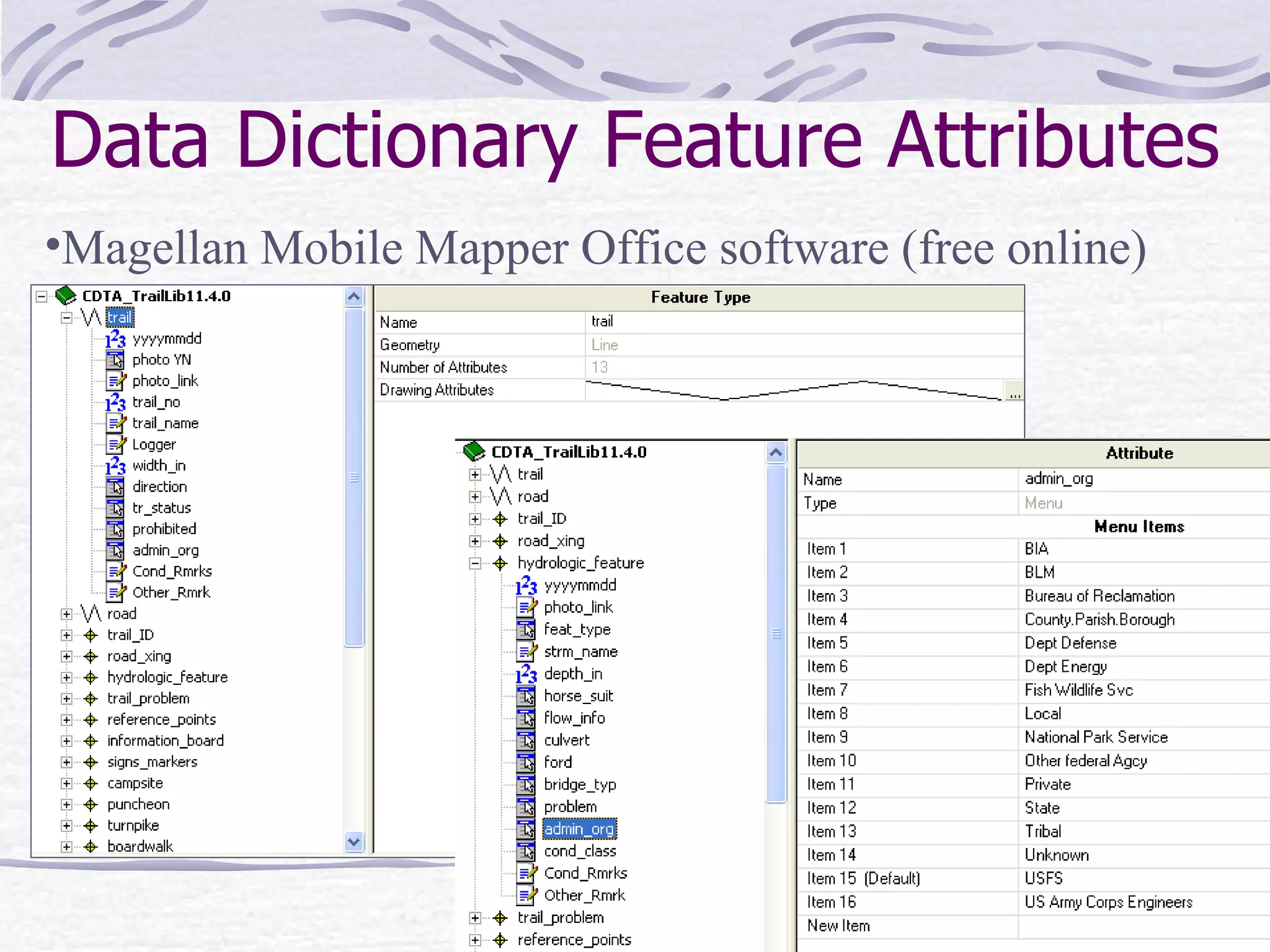 Data Dictionary Feature Attributes Magellan Mobile Mapper Office software (free online) 