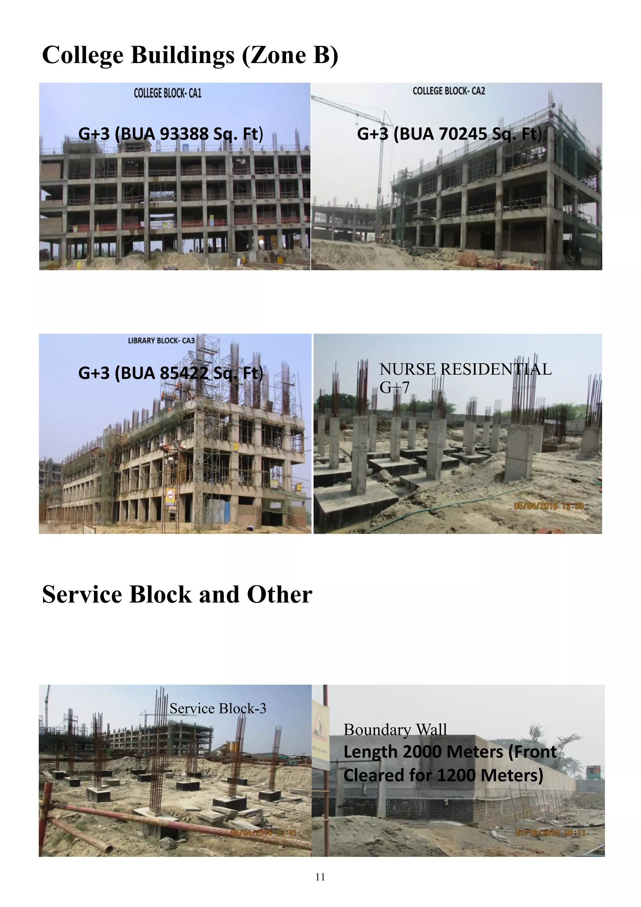 11
College Buildings (Zone B)
Service Block and Other
NURSE RESIDENTIAL
G+7
Service Block-3
Boundary Wall
Length 2000 Meters (Front
Cleared for 1200 Meters)
G+3 (BUA 93388 Sq. Ft) G+3 (BUA 70245 Sq. Ft)
G+3 (BUA 85422 Sq. Ft)
 