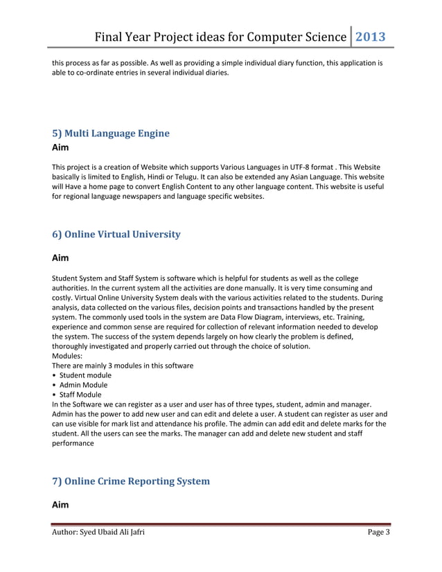 Final Year Projects (Computer Science 2013) - Syed Ubaid Ali Jafri ...