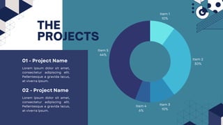 THE
PROJECTS
Item 5
44%
Item 2
30%
Item 1
10%
Item 3
10%
Item 4
6%
Lorem ipsum dolor sit amet,
consectetur adipiscing elit.
Pellentesque a gravida lacus,
at viverra ipsum.
Lorem ipsum dolor sit amet,
consectetur adipiscing elit.
Pellentesque a gravida lacus,
at viverra ipsum.
01 - Project Name
02 - Project Name
 