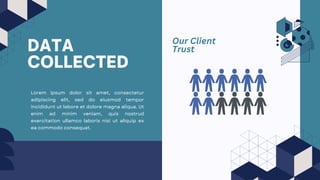 DATA
COLLECTED
Lorem ipsum dolor sit amet, consectetur
adipiscing elit, sed do eiusmod tempor
incididunt ut labore et dolore magna aliqua. Ut
enim ad minim veniam, quis nostrud
exercitation ullamco laboris nisi ut aliquip ex
ea commodo consequat.
Our Client
Trust
 