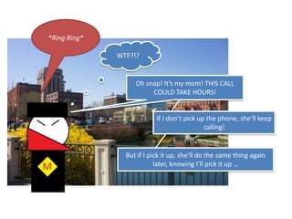 *Ring Ring*WTF?!?Oh snap! It’s my mom! THIS CALL COULD TAKE HOURS!If I don’t pick up the phone, she’ll keep calling!But if I pick it up, she’ll do the same thing again later, knowing I’ll pick it up …