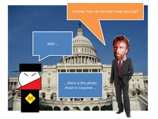 Anyway, how can we ever repay you Cap?Well …… there is this photo shoot in Cozumel …