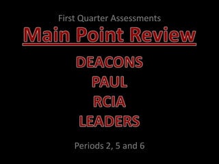 First Quarter Assessments




   Periods 2, 5 and 6
 
