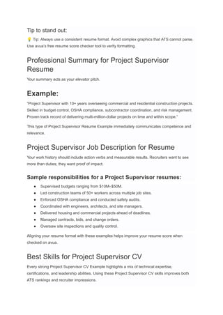 Project Supervisor Resume Examples & Writing Guide for 2025 | PDF