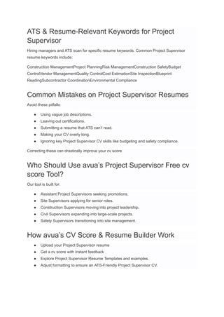 Project Supervisor Resume Examples & Writing Guide for 2025 | PDF