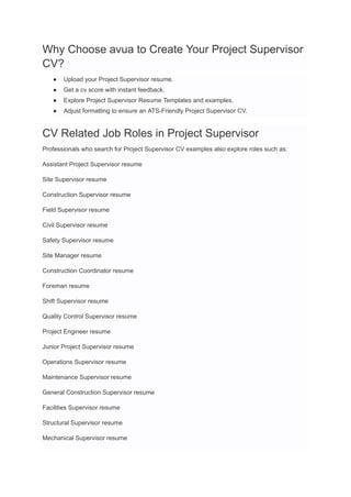 Project Supervisor Resume Examples & Writing Guide for 2025 | PDF