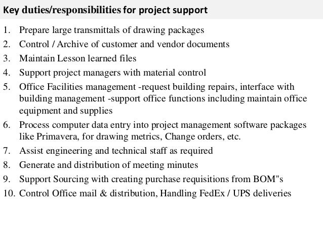 project support job description duties of it support