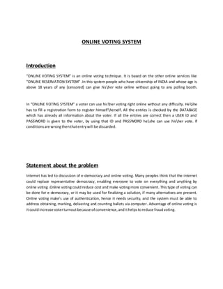 Project synopsis on online voting system | DOCX | Internet for ...