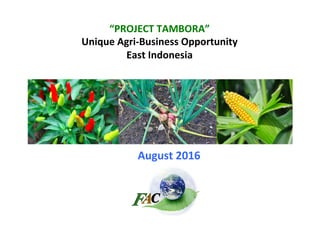 “PROJECT	TAMBORA”	
Unique	Agri-Business	Opportunity	
East	Indonesia	
August	2016	
 