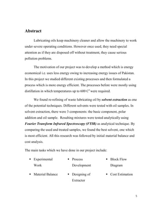 Project thesis Refining of used motor oil using Solvent Extraction | PDF