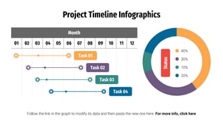 Project Timeline Infographics
Follow the link in the graph to modify its data and then paste the new one here. For more info, click here
Month
01 02 03 04 05 06 07 08 09 10 11 12
Task 01
Task 02
Task 03
Task 04
40%
30%
10%
20%
Status
 