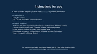 In order to use this template, you must credit Slidesgo in your final presentation.
You are allowed to:
- Modify this template.
- Use it for both personal and commercial projects.
You are not allowed to:
- Sublicense, sell or rent any of Slidesgo Content (or a modified version of Slidesgo Content).
- Distribute Slidesgo Content unless it has been expressly authorized by Slidesgo.
- Include Slidesgo Content in an online or offline database or file.
- Offer Slidesgo templates (or modified versions of Slidesgo templates) for download.
- Acquire the copyright of Slidesgo Content.
Instructions for use
For more information about editing slides, please read our FAQs or visit Slidesgo School:
https://slidesgo.com/faqs and https://slidesgo.com/slidesgo-school
 