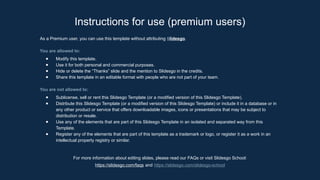 Instructions for use (premium users)
As a Premium user, you can use this template without attributing Slidesgo.
You are allowed to:
● Modify this template.
● Use it for both personal and commercial purposes.
● Hide or delete the “Thanks” slide and the mention to Slidesgo in the credits.
● Share this template in an editable format with people who are not part of your team.
You are not allowed to:
● Sublicense, sell or rent this Slidesgo Template (or a modified version of this Slidesgo Template).
● Distribute this Slidesgo Template (or a modified version of this Slidesgo Template) or include it in a database or in
any other product or service that offers downloadable images, icons or presentations that may be subject to
distribution or resale.
● Use any of the elements that are part of this Slidesgo Template in an isolated and separated way from this
Template.
● Register any of the elements that are part of this template as a trademark or logo, or register it as a work in an
intellectual property registry or similar.
For more information about editing slides, please read our FAQs or visit Slidesgo School:
https://slidesgo.com/faqs and https://slidesgo.com/slidesgo-school
 