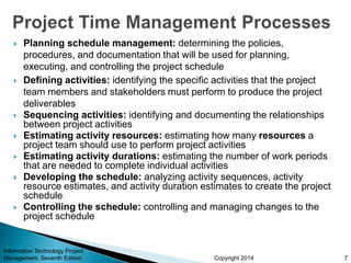 Copyright 2014
Information Technology Project
Management, Seventh Edition
 Planning schedule management: determining the ...