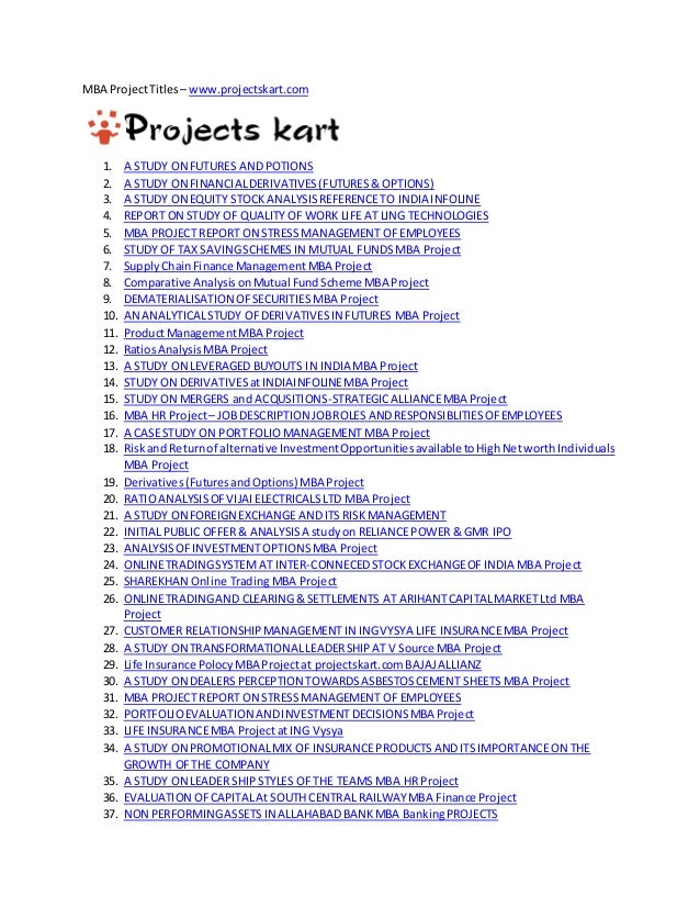MBA Project Titles Www projectskart