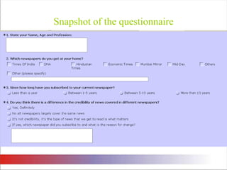 Snapshot of the questionnaire