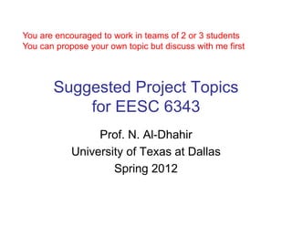 Suggested Project Topics for EESC 6343pd | PDF