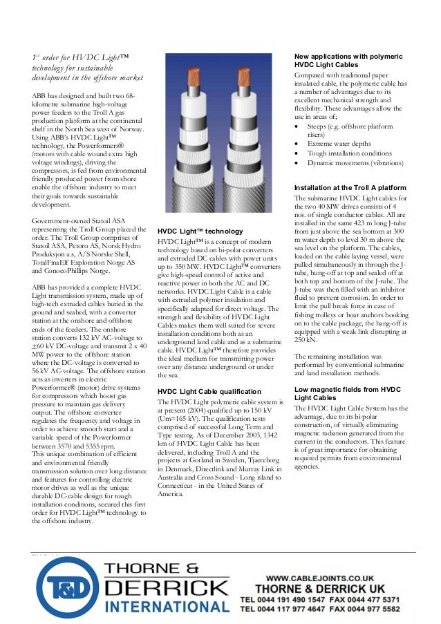 ABB HVDC Extruded Submarine Cables Up To 320 kV DC Troll A Gas Plat…