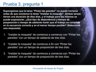 Vinculación de tareas de ProjectTiempo de posposiciónEl tiempo de posposición es un retraso entre tareas dependientes. El tiempo de posposición se puede indicar directamente en la columna Predecesoras de la tarea sucesora en la parte de diagrama de la vista Diagrama de Gantt. Si "Escribir manual” es la tarea 1 y “Editar manual” es la tarea 2, en la columna Predecesoras de la tarea 2, podría escribir 1CC3. 