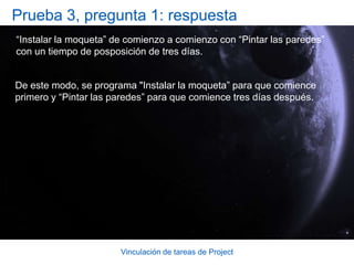 Vinculación de tareas de ProjectTiempo de adelantoEl tiempo de adelanto es la superposición entre tareas dependientes. Por ejemplo, si la tarea “Preparar cuadernos” puede comenzar dos días antes de que finalice la tarea predecesora “Imprimir manual”, puede crear un tiempo de adelanto de dos días y el trabajo en las tareas se superpondrá, y se realizará al mismo tiempo.