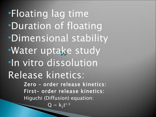 Floating Time Dissolution FLOATING TABLETS | PPT