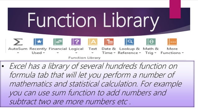 MS Excel formula tab slides | PPTX | Chemistry | Science