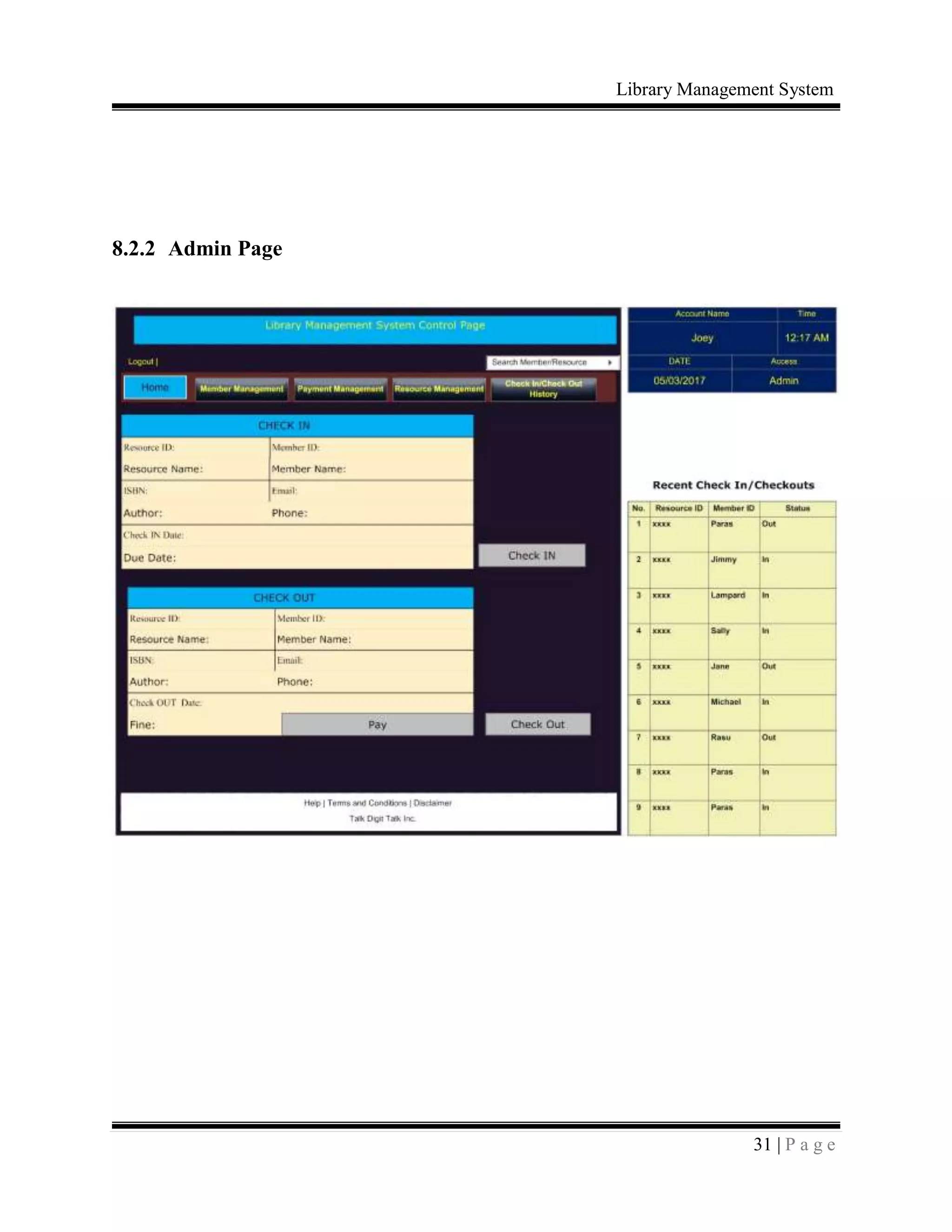 Library Management System
31 | P a g e
8.2.2 Admin Page
 