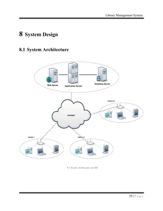 Library Management System
29 | P a g e
8 System Design
8.1 System Architecture
8.1 System Architecture of LMS
 