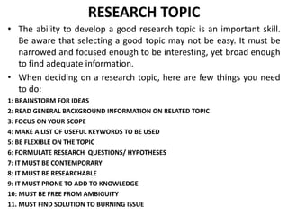 Study Releted Topic PROJECT WRITING SEMINAR for researcherss | PDF