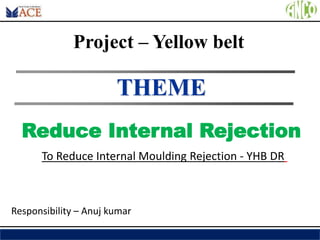 Reduce Internal Rejection
PROJECT NO- 1
THEME
Project – Yellow belt
Responsibility – Anuj kumar
To Reduce Internal Moulding Rejection - YHB DR
 