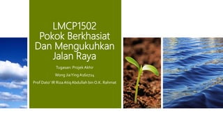 LMCP1502
Pokok Berkhasiat
Dan Mengukuhkan
Jalan Raya
Tugasan: Projek Akhir
Wong JiaYing A160724
Prof Dato’ IR Riza AtiqAbdullah bin O.K. Rahmat
 
