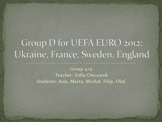Group 4+5.
        Teacher: Zofia Owczarek
Students: Asia, Marta, Michał, Filip, Olaf.
 