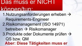 Unspezifisch für Medizintechnik
1. Projektziele identifizieren u.a. Stakeholder-Erwartungen erfassen (lassen)
2. Aufwände (Zeit, Kosten) abschätzen
3. Ressourcen bereitstellen und Teams zusammenstellen

 