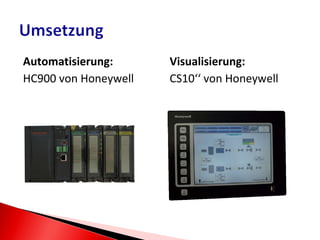 Automatisierung: HC900 von Honeywell Visualisierung: CS10‘‘ von Honeywell 