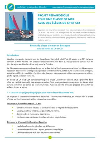 Projet pédagogique pour une classe de mer en cp ce1 | PDF