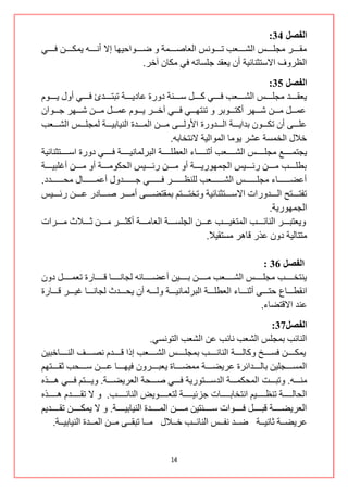 ‫انفصم 43:‬
‫ِمننننننش ِؿٍننننننظ جٌشننننننود ضننننننٛٔظ جٌوحطننننننّس ٚ ػننننننٛجق١ٙح ئال أٔننننننٗ ٠ّىننننننٓ فننننننٟ‬
                                              ‫جٌلشٚف جالعطػٕحت١س أْ ٠ومذ ؾٍغحضٗ فٟ ِىحْ آخش.‬
                                                                                                          ‫انفصم 53:‬
‫٠ومننننننذ ِؿٍننننننظ جٌشننننننود فننننننٟ وننننننً عننننننٕس دٚسز هحد٠ننننننس ضرطننننننذب فننننننٟ أٚي ٠ننننننَٛ‬
‫هّننننً ِننننٓ شننننٙش أوطننننٛذش ٚ ضٕطٙننننٟ فننننٟ آخننننش ٠ننننَٛ هّننننً ِننننٓ شننننٙش ؾننننٛجْ‬
‫هٍنننننٝ أْ ضىنننننْٛ ذذج٠نننننس جٌنننننذٚسز جألٌٚنننننٝ ِنننننٓ جٌّنننننذز جٌٕ١حذ١نننننس ٌّؿٍنننننظ جٌشنننننود‬
                                                             ‫خالي جٌخّغس هشش ٠ِٛح جٌّٛجٌ١س الٔطخحذٗ.‬
‫٠ؿطّنننننننن ِؿٍنننننننظ جٌشنننننننود أغٕنننننننحء جٌوـٍننننن نس جٌرشٌّحٔ١نننننننس فنننننننٟ دٚسز جعنننننننطػٕحت١س‬
‫ذـٍنننننند ِننننننٓ ستنننننن١ظ جٌؿّٙٛس٠ننننننس أٚ ِننننننٓ ستنننننن١ظ جٌكىِٛننننننس أٚ ِننننننٓ أغٍر١ننننننس‬
‫أهؼننننننننننحء ِؿٍننننننننننظ جٌشننننننننننود ٌٍٕلننننننننننش فننننننننننٟ ؾننننننننننذٚي أهّننننننننننحي ِكننننننننننذد.‬
‫ضفطننننننطف جٌننننننذٚسجش جالعننننننطػٕحت١س ٚضخطننننننطُ ذّمطؼننننننٝ أِننننننش طننننننحدس هننننننٓ ستنننننن١ظ‬
                                                                                                          ‫جٌؿّٙٛس٠س.‬
‫ٚ٠وطرنننننش جٌٕحتننننند جٌّطغ١ننننند هنننننٓ جٌؿٍغنننننس جٌوحِنننننس أوػنننننش ِنننننٓ غنننننالظ ِنننننشجش‬
                                                                             ‫ِططحٌ١س دْٚ هزس لح٘ش ِغطم١ال.‬

                                                                                                 ‫انفصم 63 :‬
‫٠ٕطخننننننند ِؿٍنننننننظ جٌشنننننننود ِنننننننٓ ذننننننن١ٓ أهؼنننننننحتٗ ٌؿحٔنننننننح لنننننننحسز ضوّنننننننً دْٚ‬
‫جٔمـنننننحم قطنننننٝ أغٕنننننحء جٌوـٍنننننس جٌرشٌّحٔ١نننننس ٌٚنننننٗ أْ ٠كنننننذظ ٌؿحٔنننننح غ١نننننش لنننننحسز‬
                                                                                                ‫هٕذ جاللطؼحء.‬
                                                                                                           ‫انفصم73:‬
                                                    ‫جٌٕحتد ذّؿٍظ جٌشود ٔحتد هٓ جٌشود جٌطٛٔغٟ.‬
‫٠ّىننننننٓ فغننننننخ ٚوحٌننننننس جٌٕحتنننننند ذّؿٍننننننظ جٌشننننننود ئرج لننننننذَ ٔظننننننف جٌٕننننننحخر١ٓ‬
‫جٌّغننننننؿٍ١ٓ ذحٌننننننذجتشز هش٠ؼننننننس ِّؼننننننحز ٠ورننننننشْٚ ف١ٙننننننح هننننننٓ عننننننكد غمننننننطُٙ‬
‫ِٕنننننٗ. ٚضرنننننص جٌّكىّنننننس جٌذعنننننطٛس٠س فنننننٟ طنننننكس جٌوش٠ؼنننننس. ٚ٠نننننطُ فنننننٟ ٘نننننزٖ‬
‫جٌكحٌنننننننس ضٕلنننننننن١ُ جٔطخحذننننننننحش ؾضت١ننننننننس ٌطونننننننٛ٠غ جٌٕحتنننننننند. ٚ ال ضمننننننننذَ ٘ننننننننزٖ‬
‫جٌوش٠ؼنننننننس لرنننننننً فنننننننٛجش عنننننننٕط١ٓ ِنننننننٓ جٌّنننننننذز جٌٕ١حذ١نننننننس. ٚ ال ٠ّىنننننننٓ ضمنننننننذ٠ُ‬
       ‫هش٠ؼننننس غحٔ١ننننس ػننننذ ٔفننننظ جٌٕحتنننند خننننالي ِننننح ضرمننننٝ ِننننٓ جٌّننننذز جٌٕ١حذ١ننننس.‬


                                                           ‫41‬
 