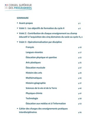 Programme Du College Cycle 4 Programme Du College Cycle 4