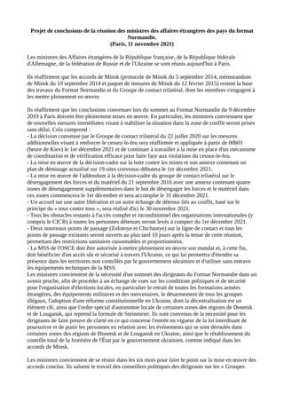 Projet de conclusions de la réunion des ministres des affaires étrangères des pays du format
Normandie.
(Paris, 11 novembr...