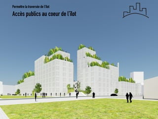 Accès publics au coeur de l’îlot 
Permettre la traversée de l’îlot  