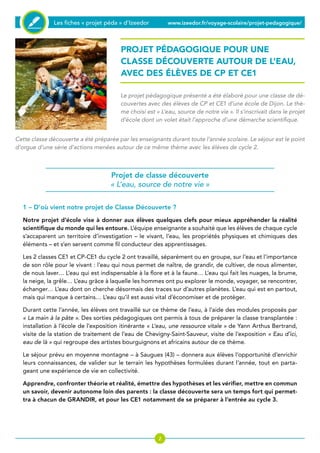 Dossier Pedagogique Pour Une Classe Decouverte Sur L Eau En Cp Et Ce1