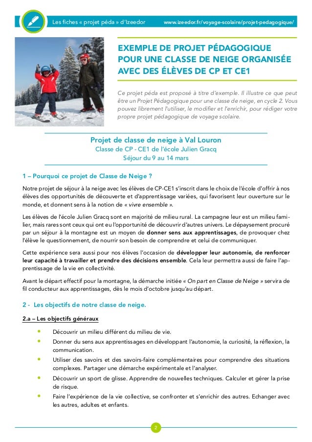 Dossier pédagogique pour organiser une classe de neige en cp ce1
